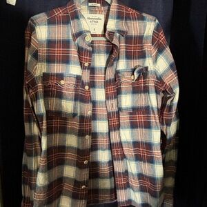 Abercrombie & Fitch Men's Plaid Shirt - Red and Blue